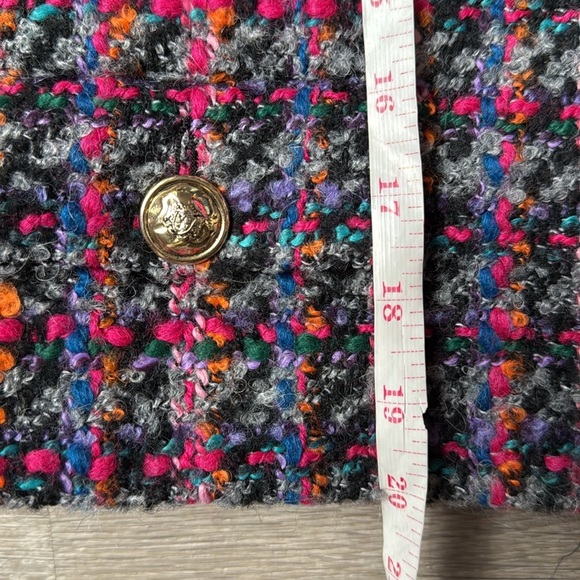 NEW SANDRO Cropped  wool blend bouclé-tweed jacket - Black/Fuschia FR 38 - Picture 12 of 16